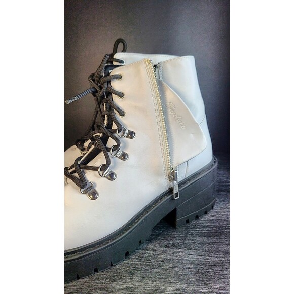 Skechers Women’s White Patent Leather Ankle Combat Goth Punk 90s Boots Size 9 - Picture 8 of 11